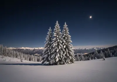 paesaggio con pini nevicati a Dicembre